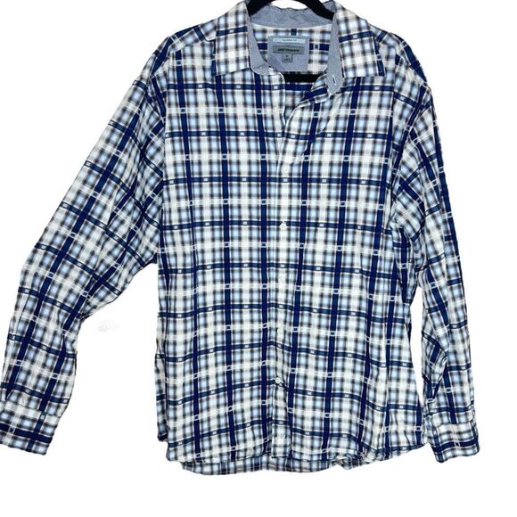 Johnston & Murphy Blue/White Tailored Long Sleeve Button Down Dress Shirt XL - Picture 1 of 4